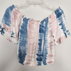 Ocean Drive Tie-Dye Off-Shoulder Top - Blue and Pink Large